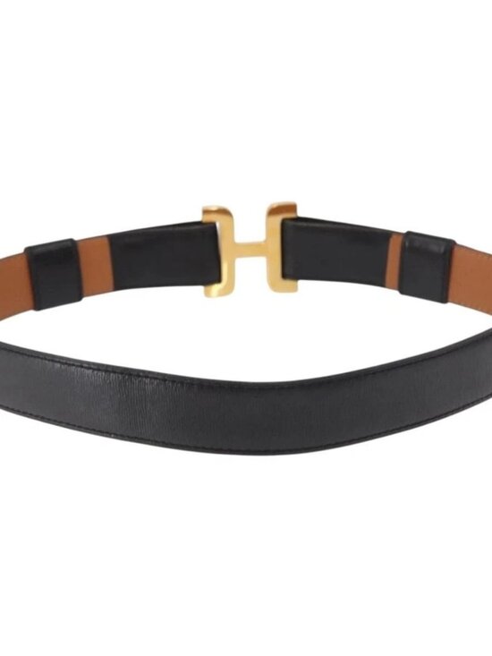HERMES Belt Leather Black Gold main image 7